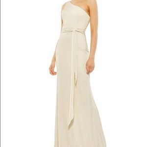 Mac Duggal Shimmer Striped One-shoulder Gown